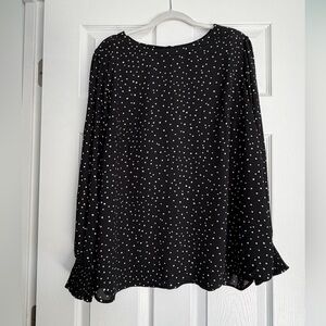LOFT Black Blouse with White Dots